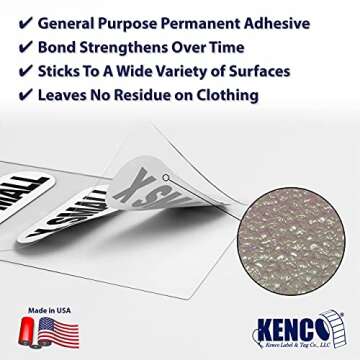 Clothing Size Strip Labels - 1.25" X 5" - 250 Strips Per Roll - 1500 Labels Total! - Clear with Black and White Ink by Kenco (7 Pack)