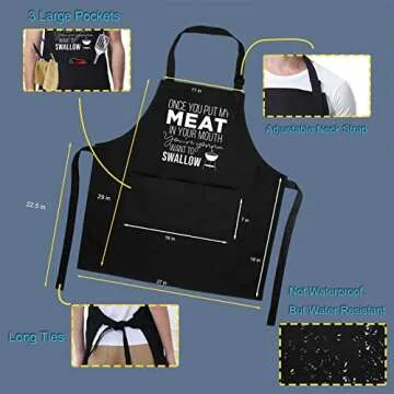 Miracu Funny Cooking Aprons for Men, Husband - Valentines, Birthday Funny Male Gifts for Mens Best Friend, Gifts for Male Friends Guy Boyfriend Chef Him - Grilling Grill BBQ Apron with 3 Pockets