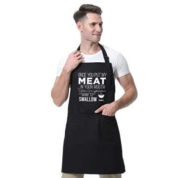 Miracu Funny Cooking Aprons for Men, Husband - Valentines, Birthday Funny Male Gifts for Mens Best Friend, Gifts for Male Friends Guy Boyfriend Chef Him - Grilling Grill BBQ Apron with 3 Pockets