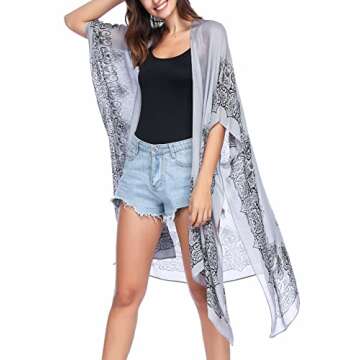 Moss Rose Women's Beach Cover up Swimsuit Kimono with Bohemian Floral Print, Loose Casual Resort Wear