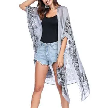 Moss Rose Women's Beach Cover up Swimsuit Kimono with Bohemian Floral Print, Loose Casual Resort Wear