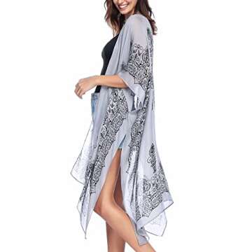 Moss Rose Women's Beach Cover up Swimsuit Kimono with Bohemian Floral Print, Loose Casual Resort Wear