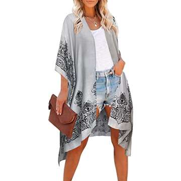 Moss Rose Women's Beach Cover up Swimsuit Kimono with Bohemian Floral Print, Loose Casual Resort Wear