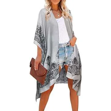 Moss Rose Women's Beach Cover up Swimsuit Kimono with Bohemian Floral Print, Loose Casual Resort Wear