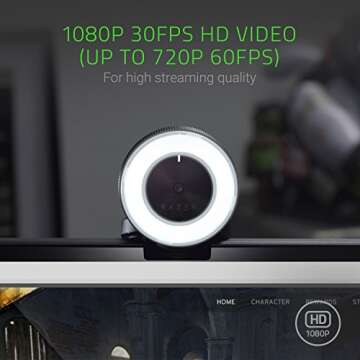 Razer Kiyo Streaming Webcam: 1080p 30 FPS / 720p 60 FPS - Ring Light w/Adjustable Brightness - Built-in Microphone - Advanced Autofocus