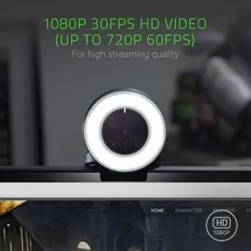 Razer Kiyo Streaming Webcam: 1080p 30 FPS / 720p 60 FPS - Ring Light w/Adjustable Brightness - Built-in Microphone - Advanced Autofocus