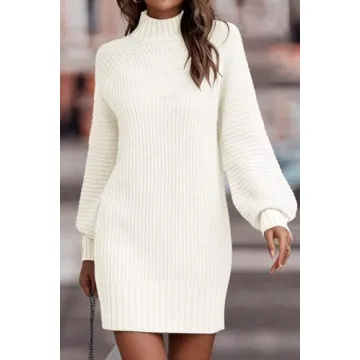 Trendy Women's Mock Turtleneck Sweater Dress for Winter