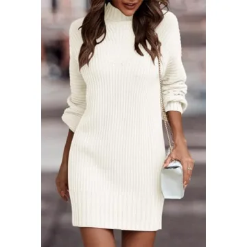 Trendy Women's Mock Turtleneck Sweater Dress for Winter