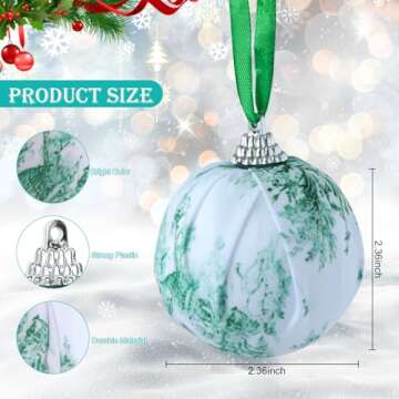 24Pcs Green and White Ball Ornaments 2.36" Green Toile Ornaments French Country Ornaments Ball Fabric Wrapped Farmhouse Valentine's Tree Hanging Ornaments for Holiday Home Decor