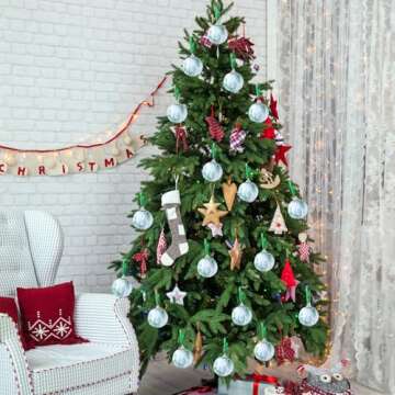 24Pcs Green and White Ball Ornaments 2.36" Green Toile Ornaments French Country Ornaments Ball Fabric Wrapped Farmhouse Valentine's Tree Hanging Ornaments for Holiday Home Decor