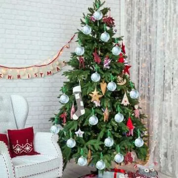 24Pcs Green and White Ball Ornaments 2.36" Green Toile Ornaments French Country Ornaments Ball Fabric Wrapped Farmhouse Valentine's Tree Hanging Ornaments for Holiday Home Decor