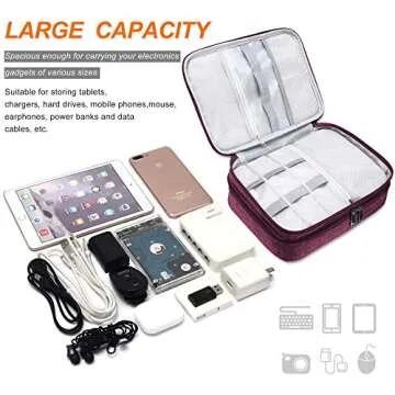SELLYFELLY Electronic Bag Travel Cable Accessories Bag Waterproof Double Layer Electronics Organizer Portable Storage Case for Cable, Cord, Charger, Phone, Adapter, Power Bank, Kindle, Hard Drives