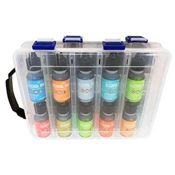 Pixiss Alcohol Ink Hard Plastic Storage Carrying Case Organizer, Stores 20x 0.5-Ounce Bottles of Alcohol Ink, Stickles, Glossy Accents or Reinkers