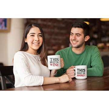 Funnwear This Might Be Wine, This Might Be Whiskey Couple Mugs - Funny Wine Lover - 11oz Ceramic Coffee Mug Set - His and Hers Anniversary Husband and Wife Engagement Mug