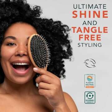 Boar Bristle Hair Brush - Smoothes & Detangles All Hair Types, Hairbrush for Women, Men & Kids, Brus...