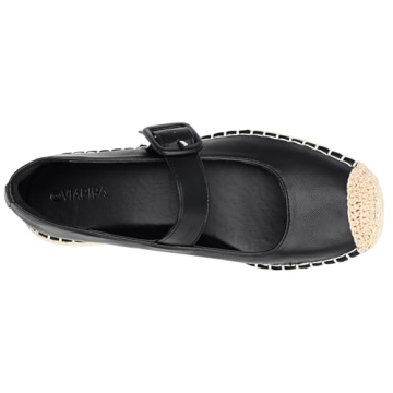 Viapipa Women's Platform Mary Janes Espadrilles for Women Leather Round-Toe Buckle Strap Alpargatas Mary Jane Shoes Women Espadrilles Flats Size8 Black