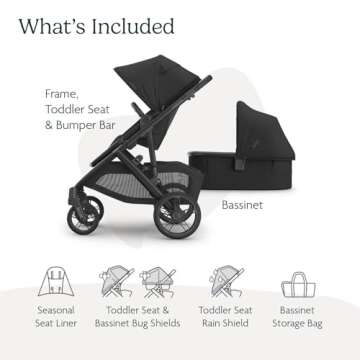 UPPAbaby Vista V3 Stroller + Bassinet V3 - Convertible Single-to-Double Stroller System- Bassinet, T...