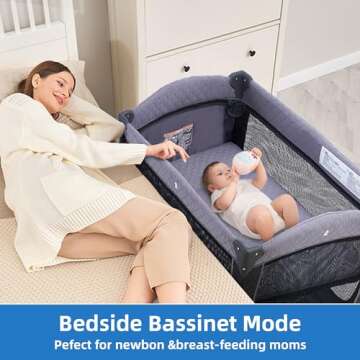 Pamo Babe Portable Baby Playard with Canopy Nursery Center Play Yard with Bassinet & Changing Table