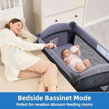Pamo Babe Portable Baby Playard with Canopy Nursery Center Play Yard with Bassinet & Changing Table