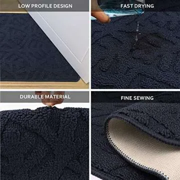 TOONOW Indoor Doormat Front Door Mat,30"x18", Low-Profile Machine Washable Kitchen Rug, Absorbent Mud Half Round Entrance Mat for Outdoors, Entryway, Patio, Bedroom, French Blue