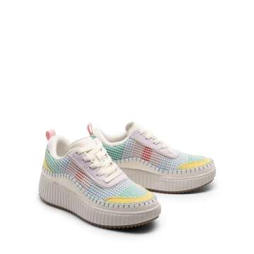 DREAM PAIRS Women Chunky City Tweed Comfortable Casual Platform Fashion Sneaker,Size 7.5,White/Rainbow,SDFN2379W