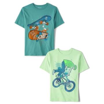 The Children's Place,Short Sleeve Graphic T-Shirt 2-Pack,Biking/Skateboards,Medium (7/8)