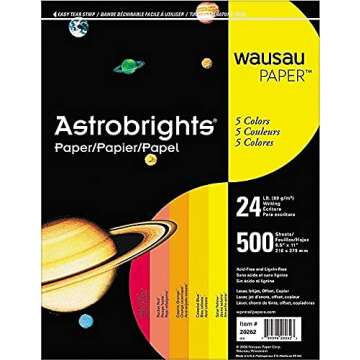 Wausau Astrobrights Heavy Duty Paper, 500 Sheets - 5 Vibrant Colors | 24 lb, 8.5 x 11 Inches