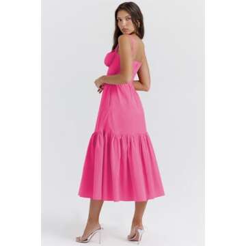 OrgeFy Women's Spring/Summer Sweet and Spicy Style Hanging Strap Solid Color A-Row Fragmented Flower Cake Dress(Color:Pink,Size:M)