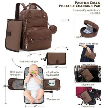 ROSEGIN Vegan Leather Diaper Bag Backpack: Stylish & Spacious