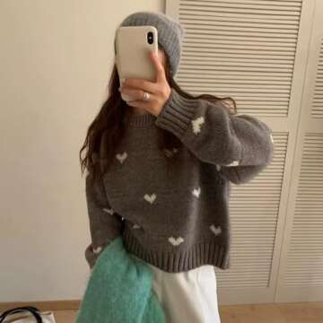 Cozy Quzak Women's Cable Knit Heart Print Pullover Sweater for Trendy Winter Style