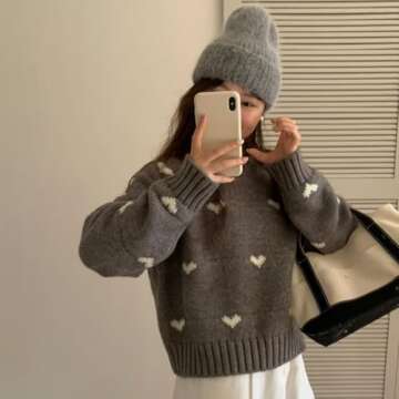 Quzak Women's Heart Knit Sweater for Cozy Fall Looks