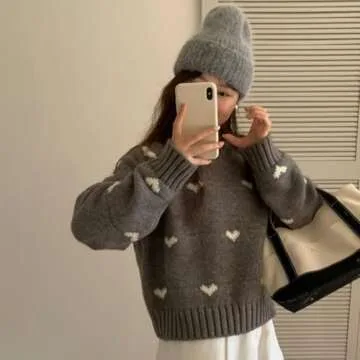 Quzak Women's Heart Knit Sweater for Cozy Fall Looks