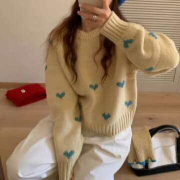 Quzak Women's Heart Knit Sweater for Cozy Fall Looks