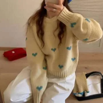 Quzak Women's Heart Knit Sweater for Cozy Fall Looks