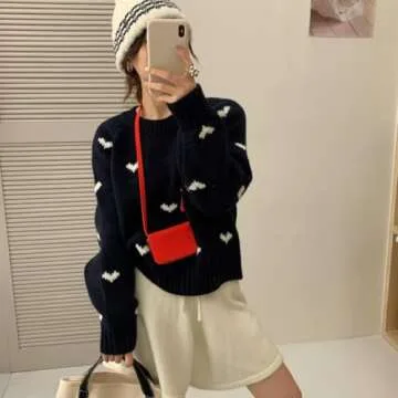 Quzak Women's Heart Knit Sweater for Cozy Fall Looks