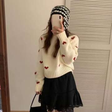 Quzak Women's Heart Knit Sweater for Cozy Fall Looks