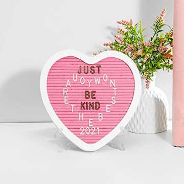 G GAMIT Heart-Shaped Felt Letter Board Message Sign,10x10 inches Message Board with 465 Changeable White&Golden Letters,Numbers,Cursive Words and Stand for Party,Pregnancy,Wall&Tabletop Decor (Pink)