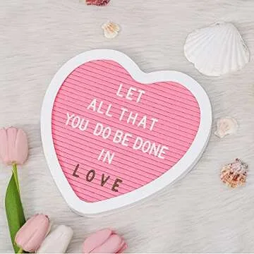 G GAMIT Heart-Shaped Felt Letter Board Message Sign,10x10 inches Message Board with 465 Changeable White&Golden Letters,Numbers,Cursive Words and Stand for Party,Pregnancy,Wall&Tabletop Decor (Pink)