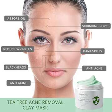 Clay Mask, Tea Tree Acne Removal Clay Mask, JoyPretty Sensitive Skin Soothing Face Mask Skin Care, N...