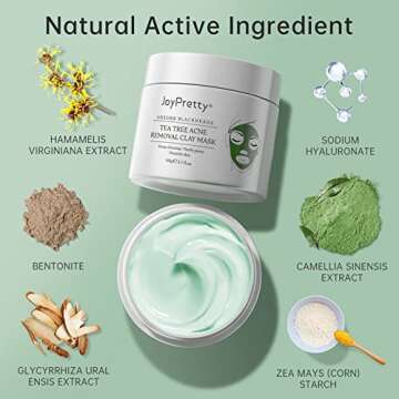 Clay Mask, Tea Tree Acne Removal Clay Mask, JoyPretty Sensitive Skin Soothing Face Mask Skin Care, Nourishing, Anti-Acne, Deep Cleansing Face Mud Mask, Acne Purifying Mask, Pore Purifying(60G)