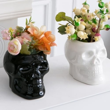 Tanvecle 2 Pcs Skull Planter Pots for Gothic Home Office Desk