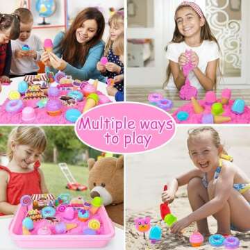 Play Sand Kits for Kids, Ice Cream Sensory Bin Sandbox to Create A Mini Cake Factory with 2lbs Magic...