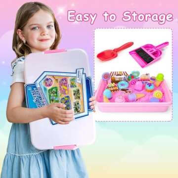 Play Sand Kits for Kids, Ice Cream Sensory Bin Sandbox to Create A Mini Cake Factory with 2lbs Magic Sand| Ice Cream & Cake Models and Tools, A Larger Ice Cream & Cake Factory Can Be Created By Beach