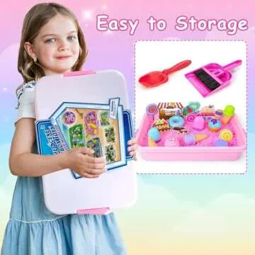 Play Sand Kits for Kids, Ice Cream Sensory Bin Sandbox to Create A Mini Cake Factory with 2lbs Magic Sand| Ice Cream & Cake Models and Tools, A Larger Ice Cream & Cake Factory Can Be Created By Beach