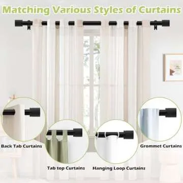 HTZON Black Curtain Rods for Windows 48 to 84 Inch:Modern Decorative Curtain Rod for Bedroom Living ...