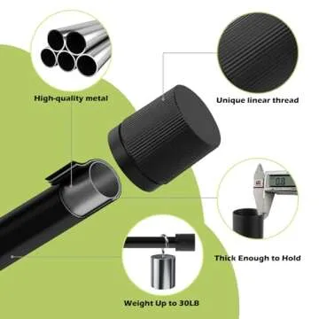 HTZON Black Curtain Rods for Windows 48 to 84 Inch:Modern Decorative Curtain Rod for Bedroom Living Room,Heavy Duty Adjustable Telescoping Single Drapery Rods Set Easy Install,Matte Black Iron 36-88"
