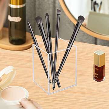 Ptaedex 2 Pack Acrylic Pen Pencil Holder, Clear Makeup Brush Holder Cup Storage Office Desktop Desk Table Stationery Organizer