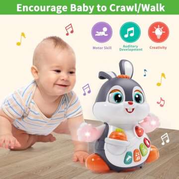 Wanonoo Baby Musical Easter Bunny Toy Dancing Crawling Tummy Time Toys, Light Up Infant Toys 0-3-6 6...