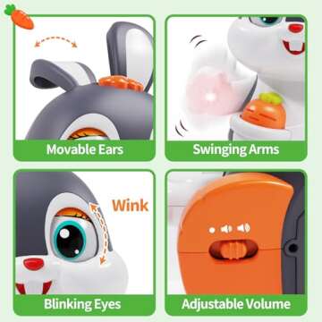 Wanonoo Baby Musical Easter Bunny Toy Dancing Crawling Tummy Time Toys, Light Up Infant Toys 0-3-6 6-12 12-18 Months Birthday Easter Gifts for 1 Year Old Boy Girl Learning Baby Easter Basket Stuffers