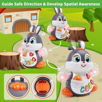 Wanonoo Baby Musical Easter Bunny Toy Dancing Crawling Tummy Time Toys, Light Up Infant Toys 0-3-6 6-12 12-18 Months Birthday Easter Gifts for 1 Year Old Boy Girl Learning Baby Easter Basket Stuffers